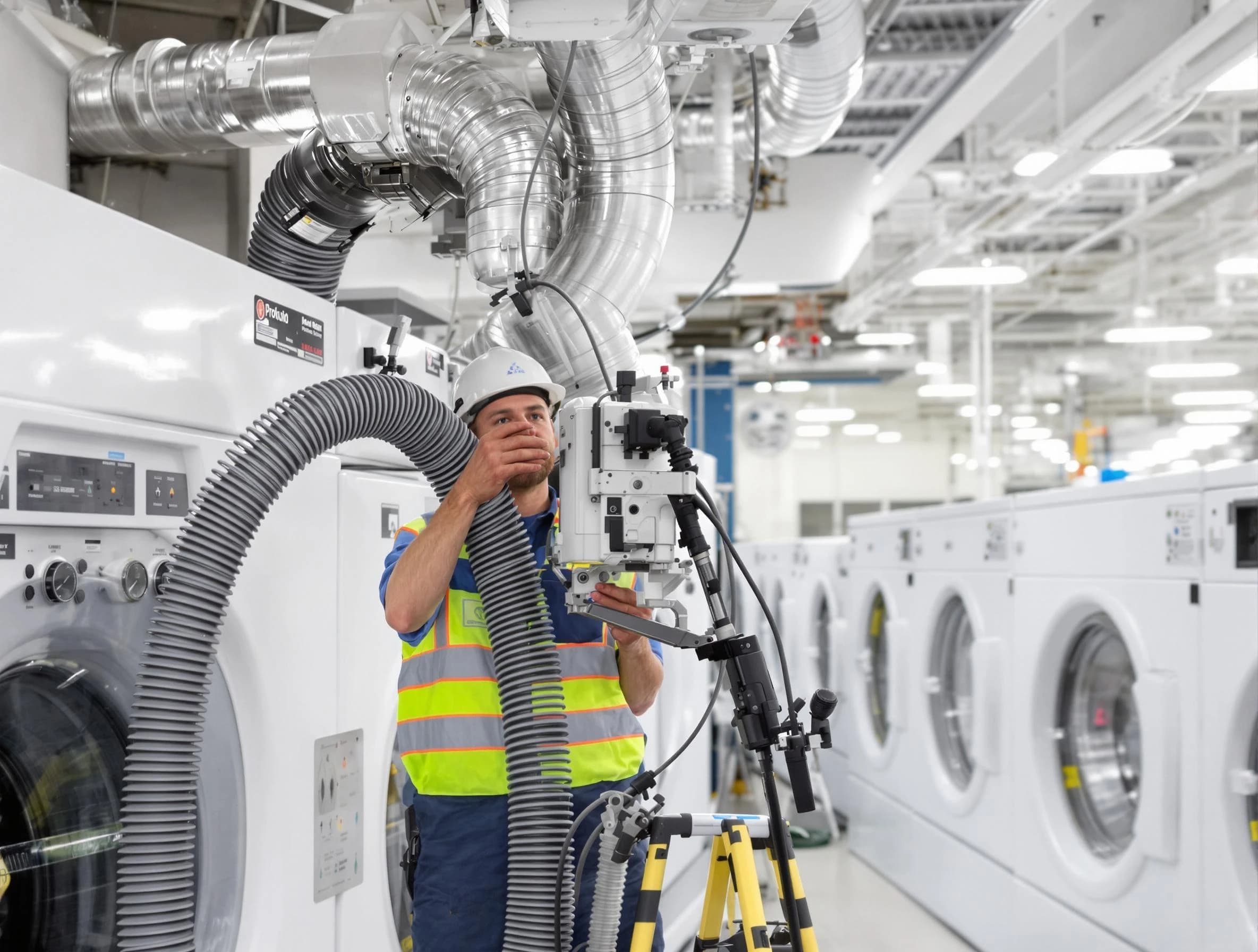Pleasant Grove Dryer Vent Cleaning team performing commercial-grade dryer vent cleaning at a business facility in Pleasant Grove