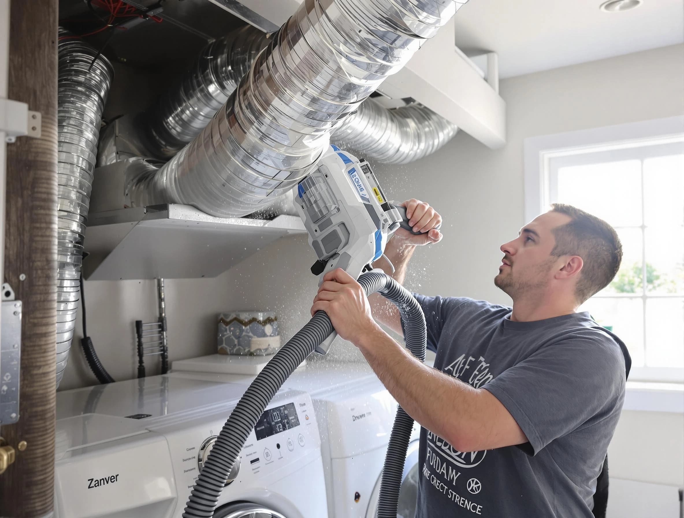 Pleasant Grove Dryer Vent Cleaning specialist cleaning deep within a dryer vent duct system in Pleasant Grove